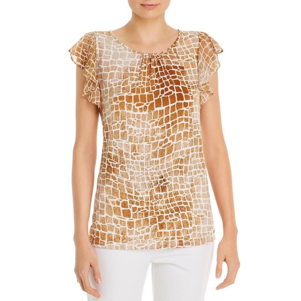 Calvin Klein Womens Printed Ruffled Blouse